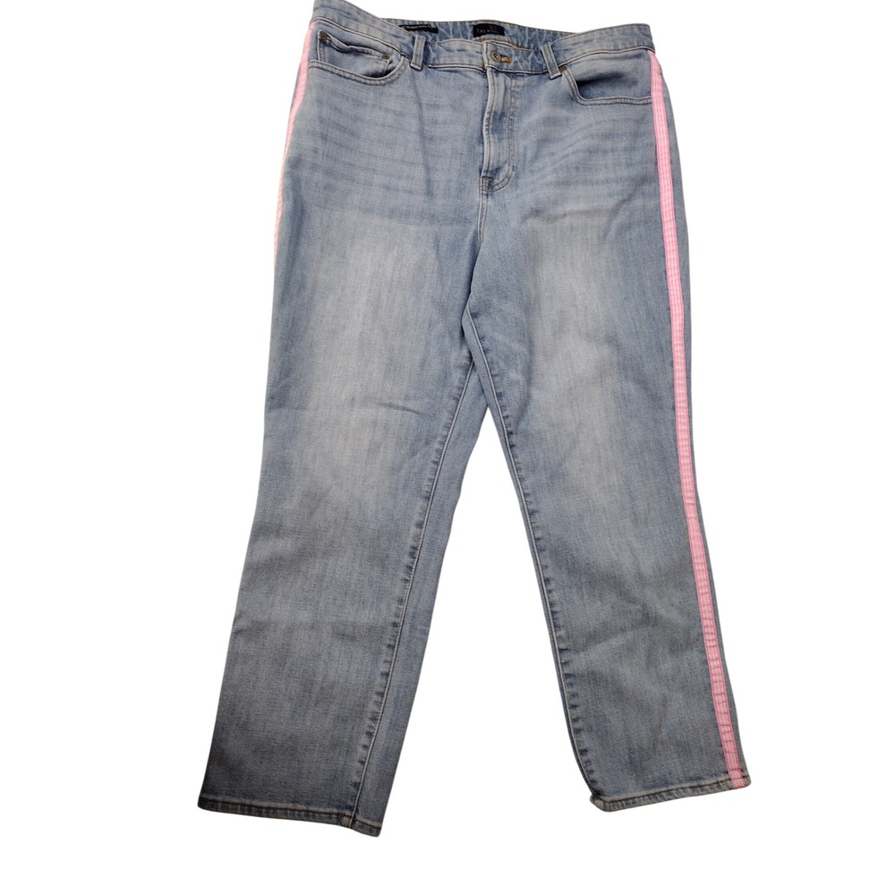 Talbots Modern Ankle Jeans Womens 16 Light Wash Pink Striped Side Ribbon Trim